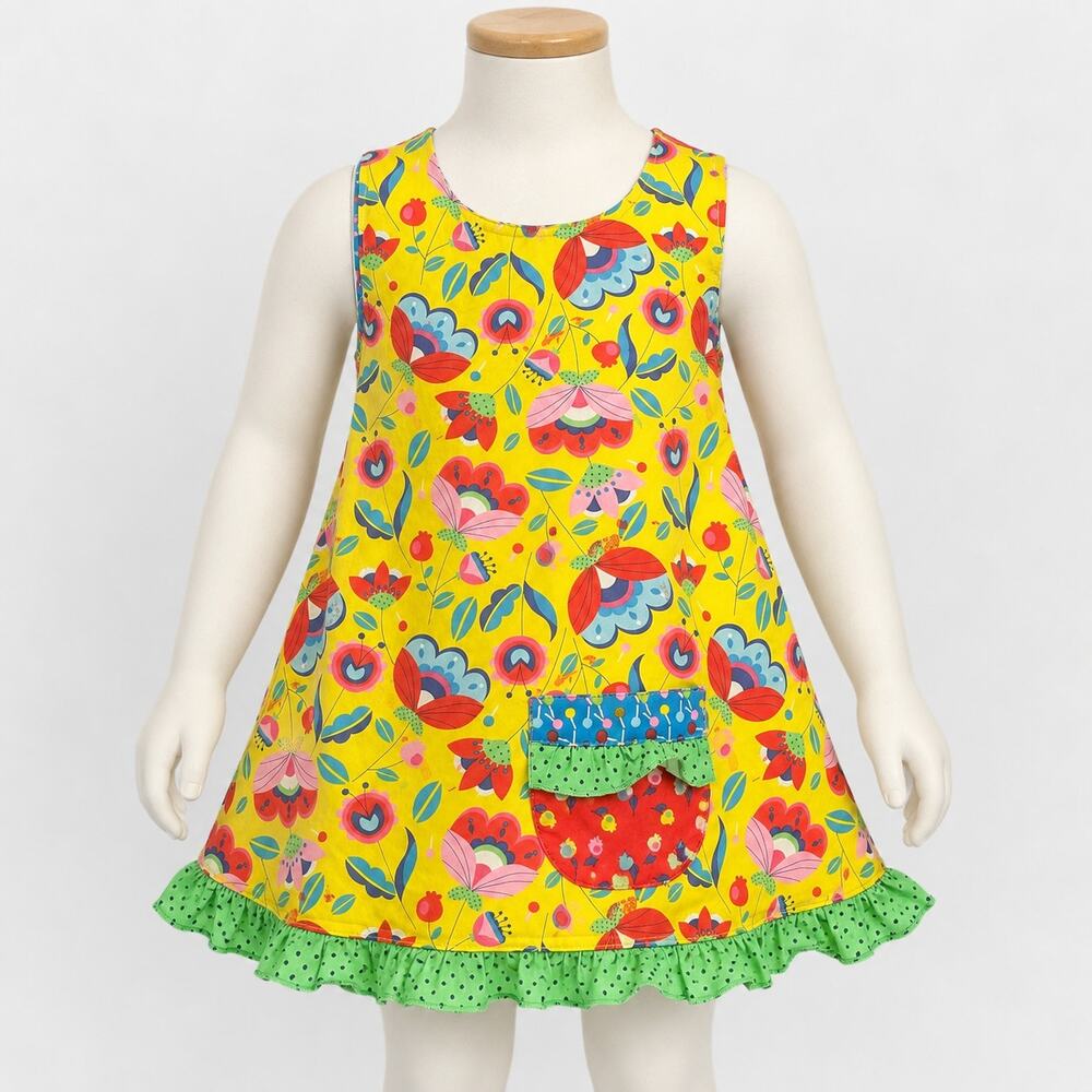 Jelly the Pug Girls Floral Tunic Top Dress Size 6 Yellow Pocket Boho Colorful